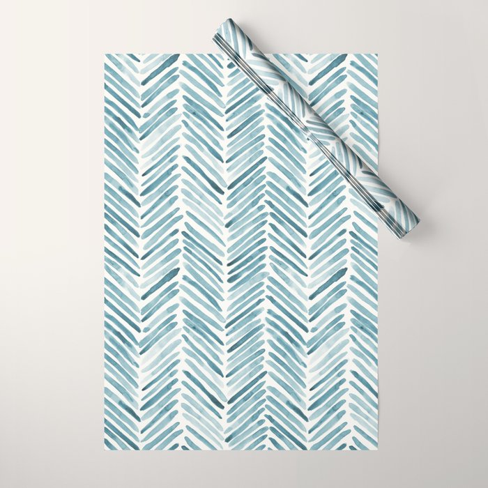 Turquoise herringbone - watercolor Wrapping Paper Gallery Image 1