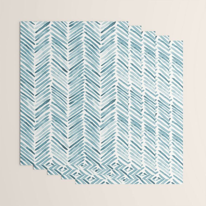 Turquoise herringbone - watercolor Wrapping Paper Gallery Image 3