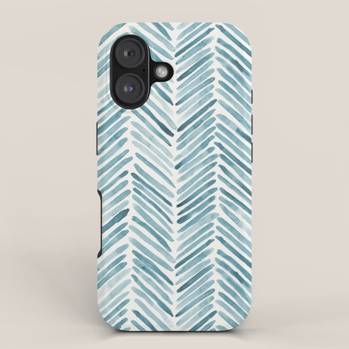 Turquoise herringbone - watercolor iPhone Case Gallery Image 1