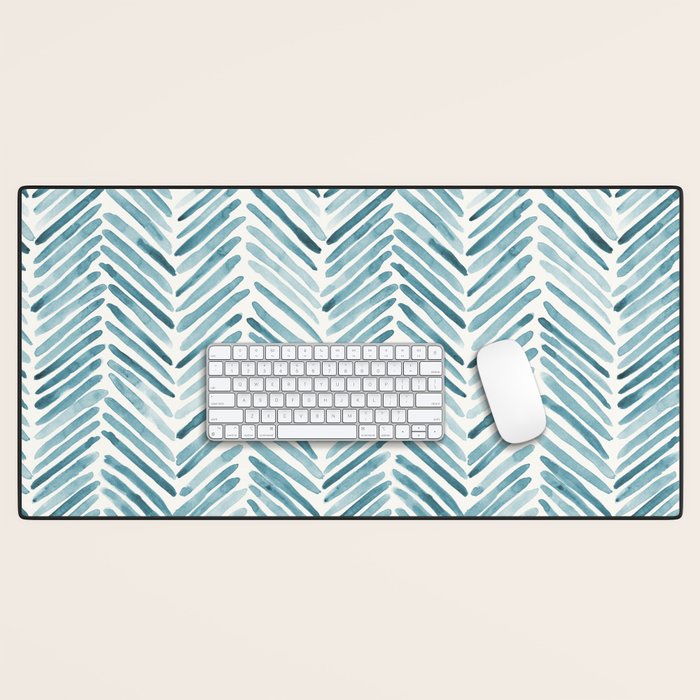 Turquoise herringbone - watercolor Desk Mat Gallery Image 1