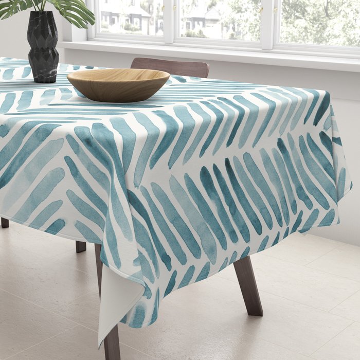 Turquoise herringbone - watercolor Tablecloth Gallery Image 3