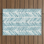 Turquoise herringbone - watercolor Outdoor Rug Gallery Image 1