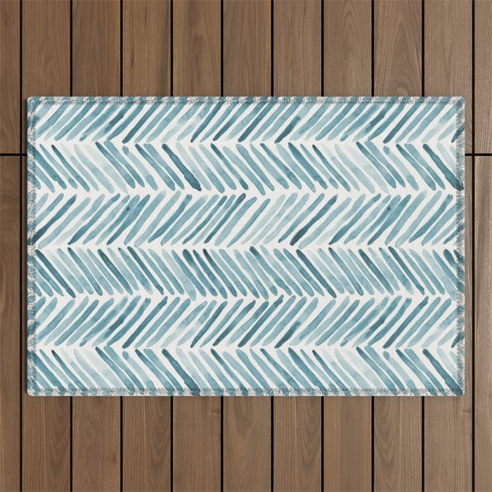 Turquoise herringbone - watercolor Outdoor Rug Gallery Image 1