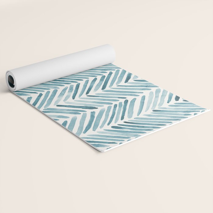 Turquoise herringbone - watercolor Yoga Mat Gallery Image 2