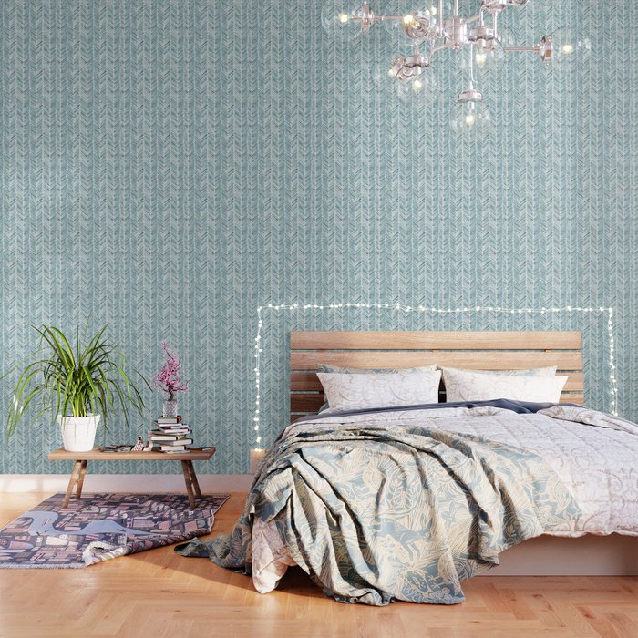 Turquoise herringbone - watercolor Wallpaper Gallery Image 3