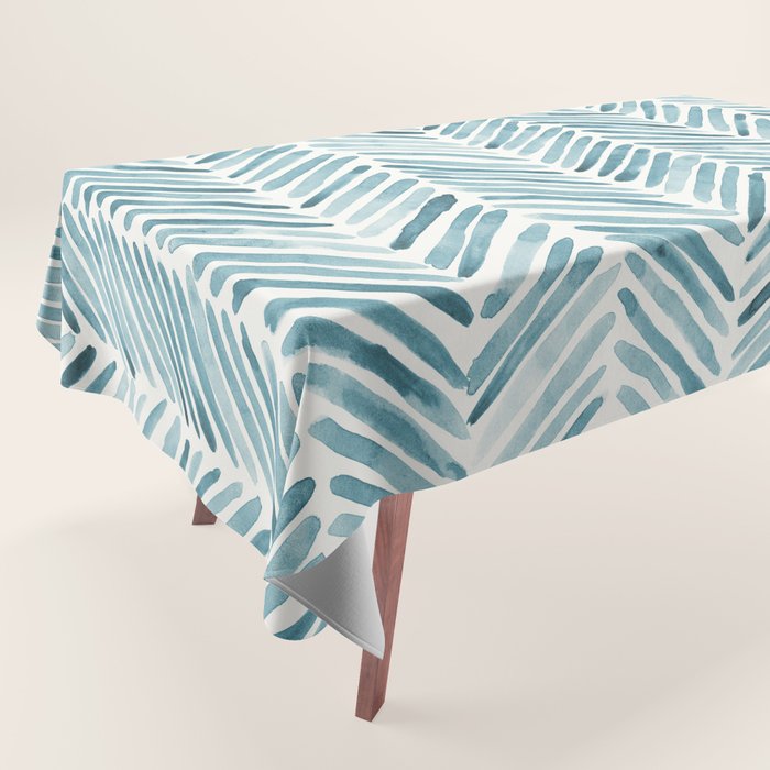 Turquoise herringbone - watercolor Tablecloth Gallery Image 1