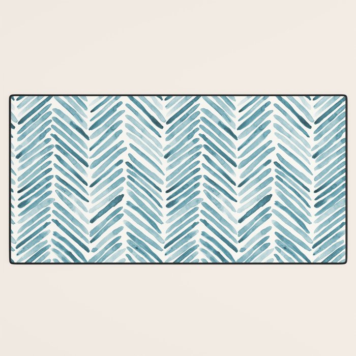 Turquoise herringbone - watercolor Desk Mat Gallery Image 3
