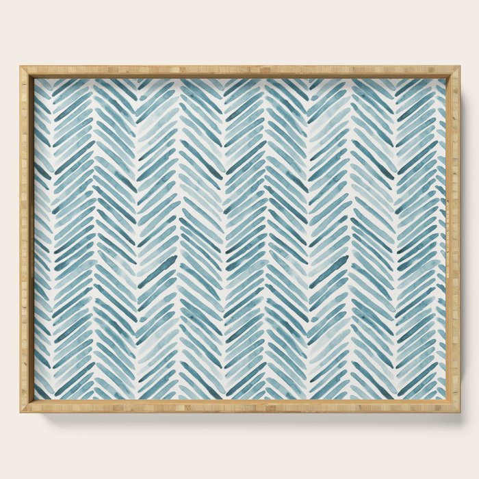 Turquoise herringbone - watercolor Serving Tray Gallery Image 1