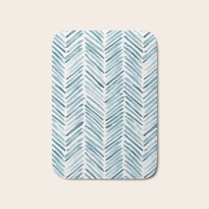 Turquoise herringbone - watercolor Bath Mat Gallery Image 1