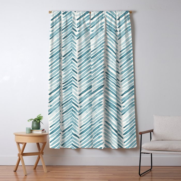 Turquoise herringbone - watercolor Window Curtain Gallery Image 5