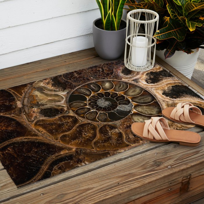 Earth treasures - Fossil in brown tones Outdoor Rug Gallery Image 2