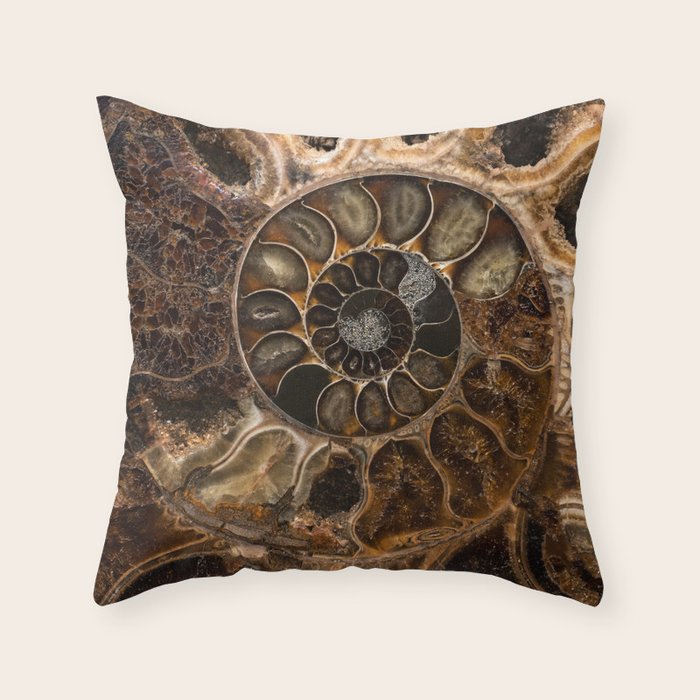 Earth treasures - Fossil in brown tones Throw Pillow Gallery Image 1