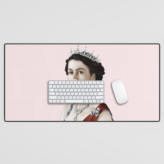 Queen Elizabeth II Blowing Pink Bubble gum Desk Mat Gallery Image 1