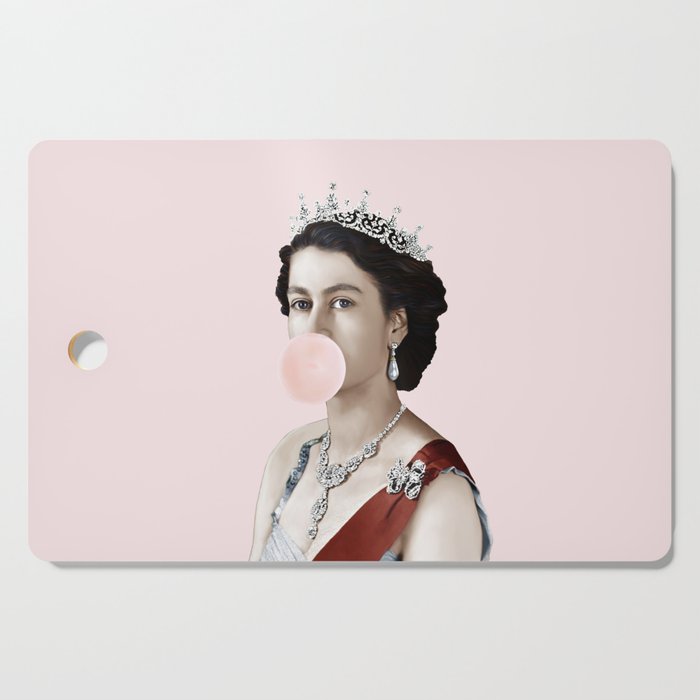 Queen Elizabeth II Blowing Pink Bubble gum Cutting Board Gallery Image 1
