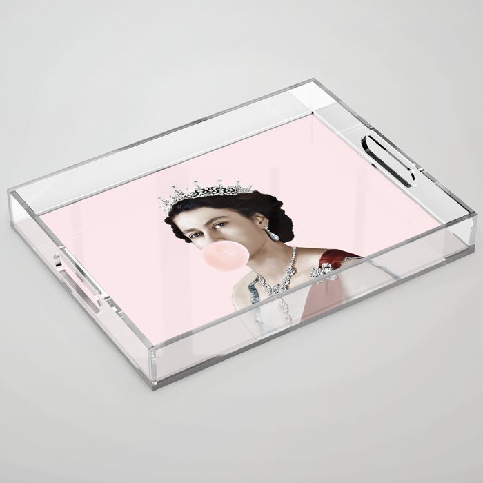 Queen Elizabeth II Blowing Pink Bubble gum Acrylic Tray Gallery Image 1