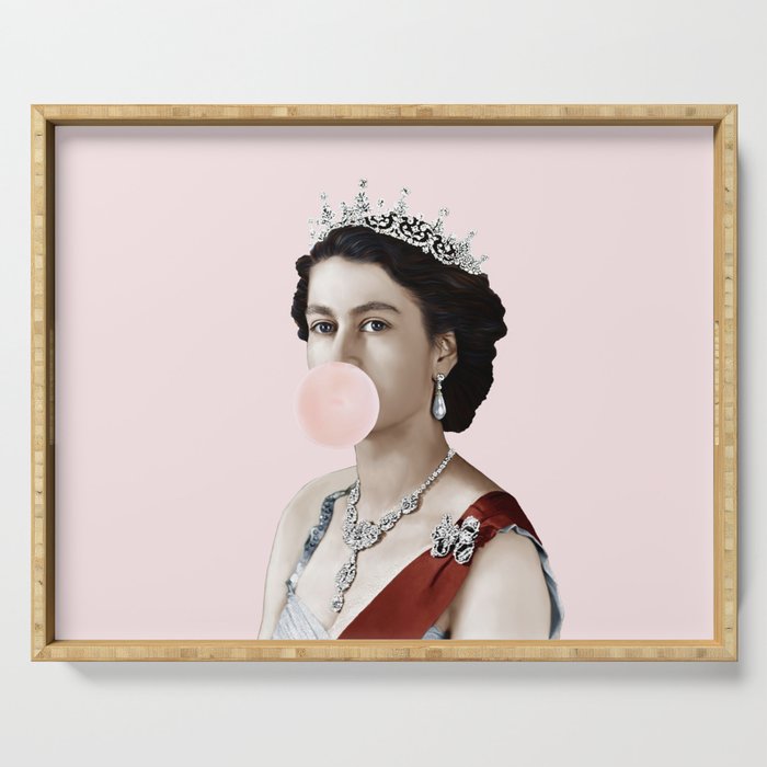 Queen Elizabeth II Blowing Pink Bubble gum Serving Tray Gallery Image 1