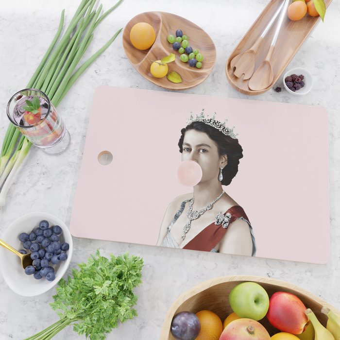 Queen Elizabeth II Blowing Pink Bubble gum Cutting Board Gallery Image 2
