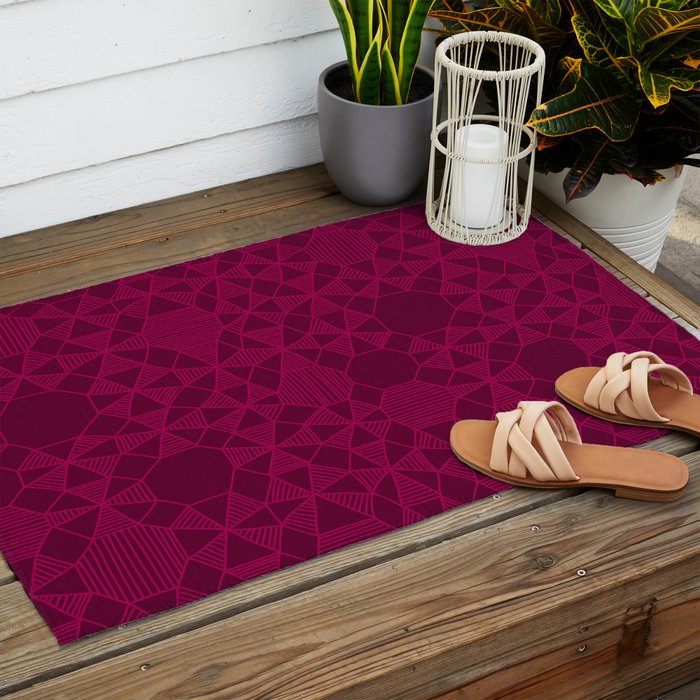 Abstract Minimalism in Raspberry Outdoor Rug Gallery Image 2