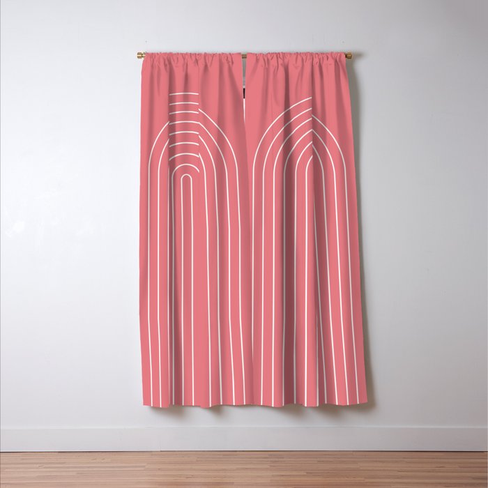 Minimal Arch XXIX Coral Pink Modern Geometric Lines Window Curtain Gallery Image 3
