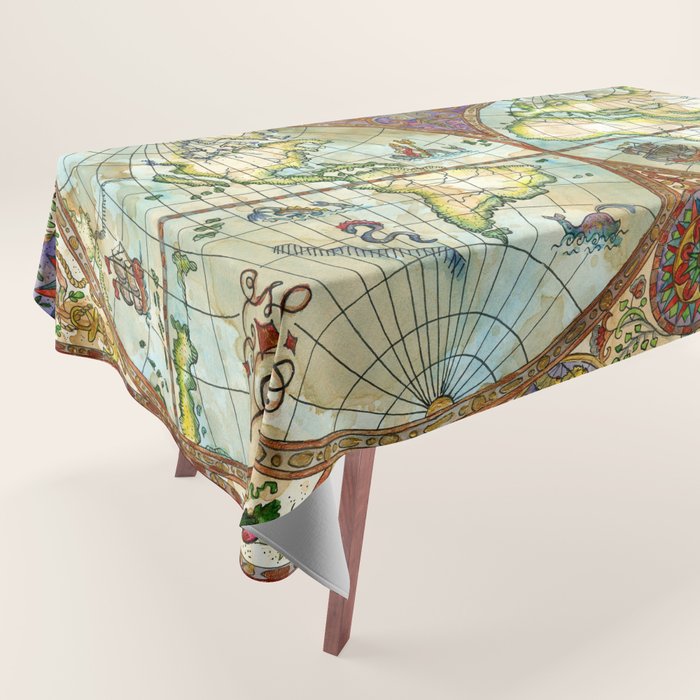 Magical Antique World Map  Tablecloth Gallery Image 1