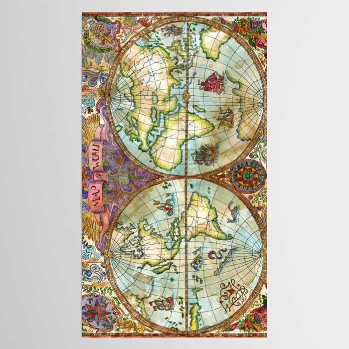 Magical Antique World Map  Tablecloth Gallery Image 2