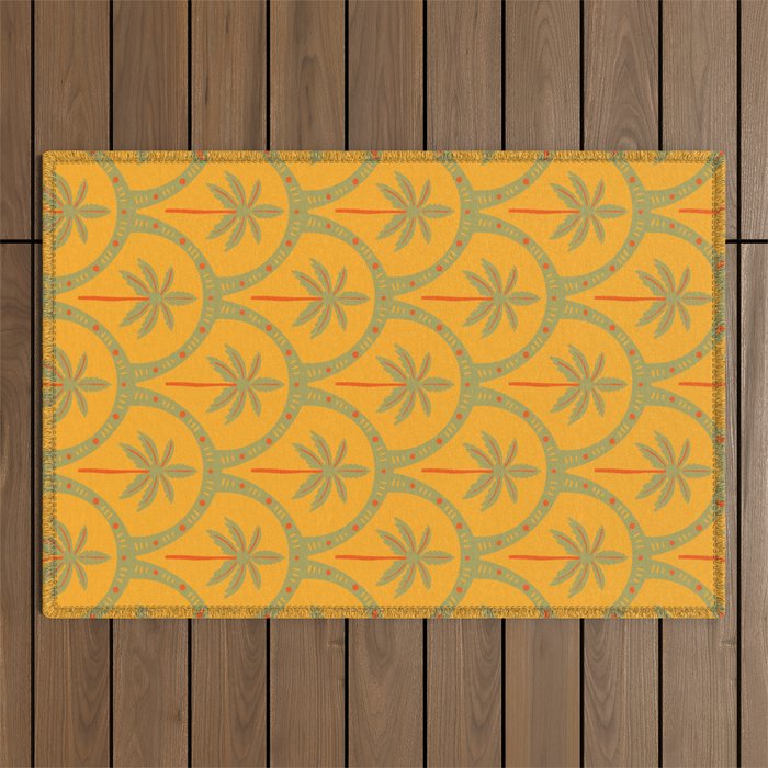 Vintage summer palm tree art pattern Outdoor Rug Gallery Image 1