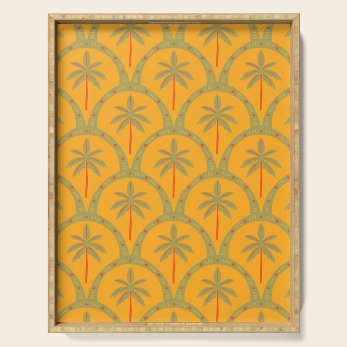 Vintage summer palm tree art pattern Serving Tray Gallery Image 1