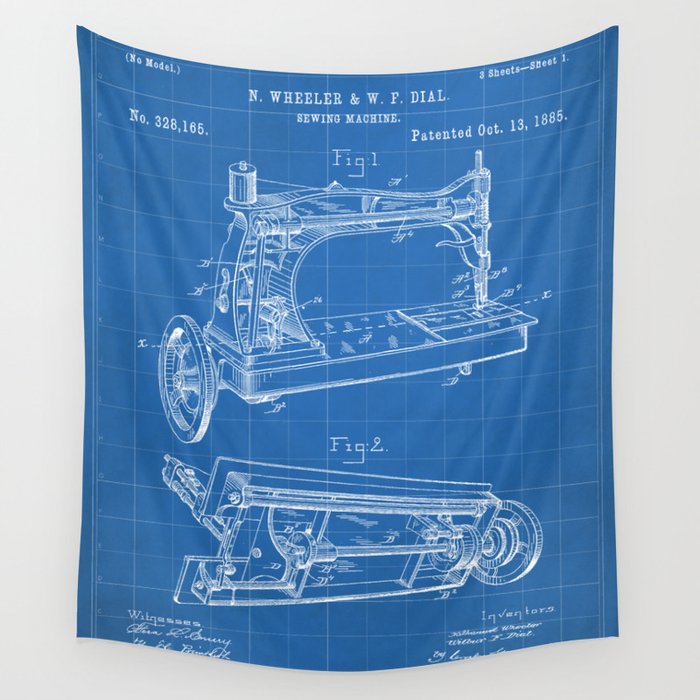 Sewing Machine Patent - Seamstress Craft Sewing Room Art - Blueprint Wall Tapestry Gallery Image 1