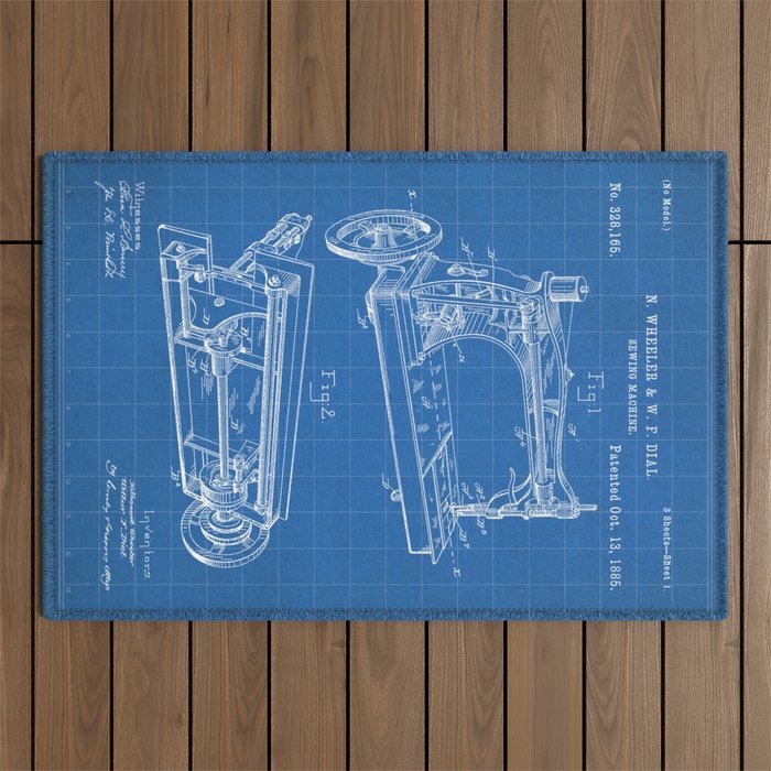 Sewing Machine Patent - Seamstress Craft Sewing Room Art - Blueprint Outdoor Rug Gallery Image 1