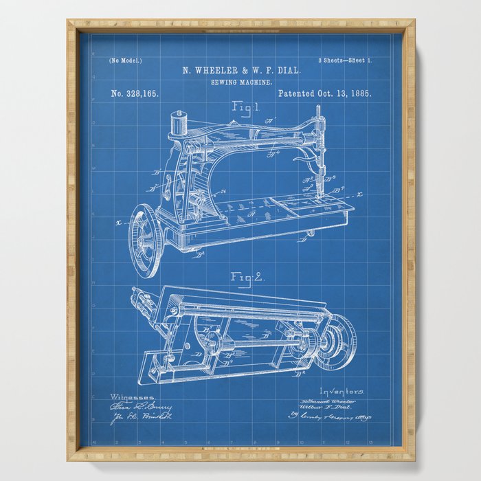 Sewing Machine Patent - Seamstress Craft Sewing Room Art - Blueprint Serving Tray Gallery Image 1