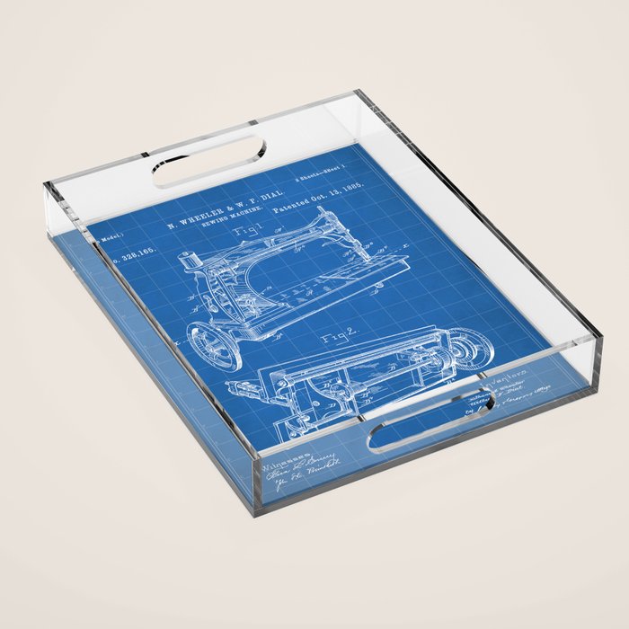 Sewing Machine Patent - Seamstress Craft Sewing Room Art - Blueprint Acrylic Tray Gallery Image 1