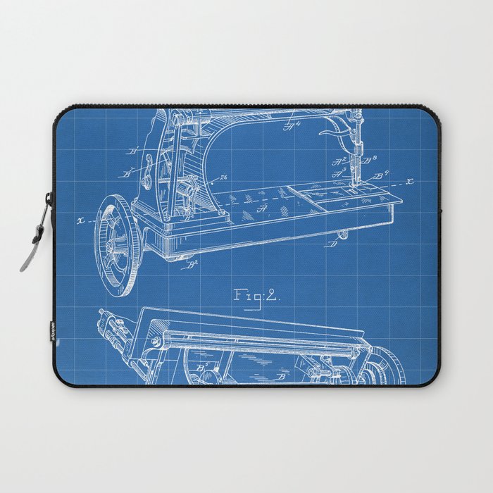 Sewing Machine Patent - Seamstress Craft Sewing Room Art - Blueprint Laptop Sleeve Gallery Image 1
