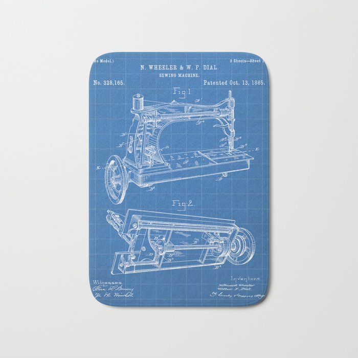 Sewing Machine Patent - Seamstress Craft Sewing Room Art - Blueprint Bath Mat Gallery Image 1