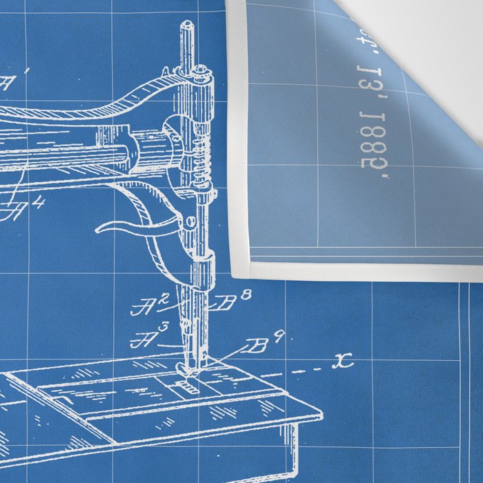 Sewing Machine Patent - Seamstress Craft Sewing Room Art - Blueprint Wall Tapestry Gallery Image 3