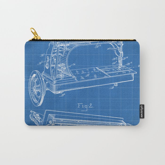 Sewing Machine Patent - Seamstress Craft Sewing Room Art - Blueprint Carry All Pouch Gallery Image 1