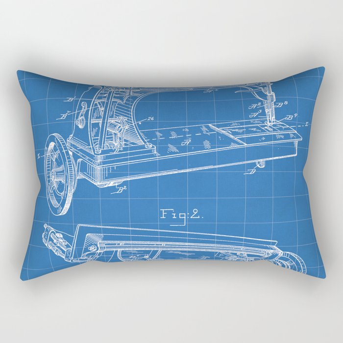 Sewing Machine Patent - Seamstress Craft Sewing Room Art - Blueprint Rectangular Pillow Gallery Image 2