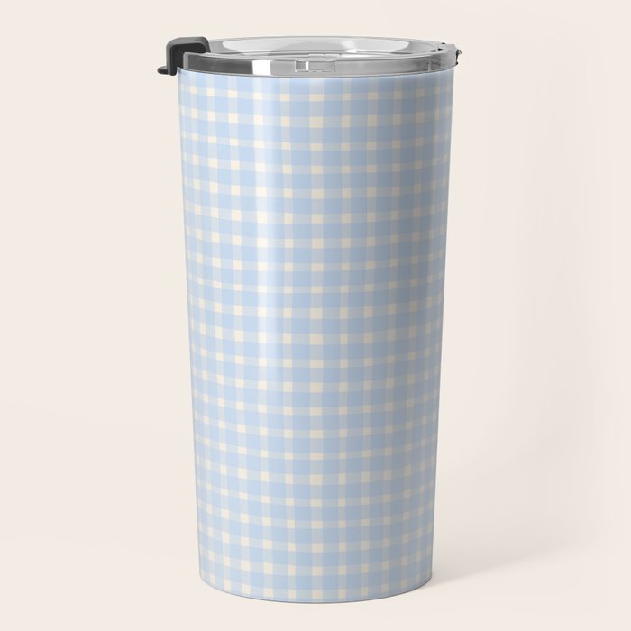 Blue White Gingham Check Travel Mug Gallery Image 3