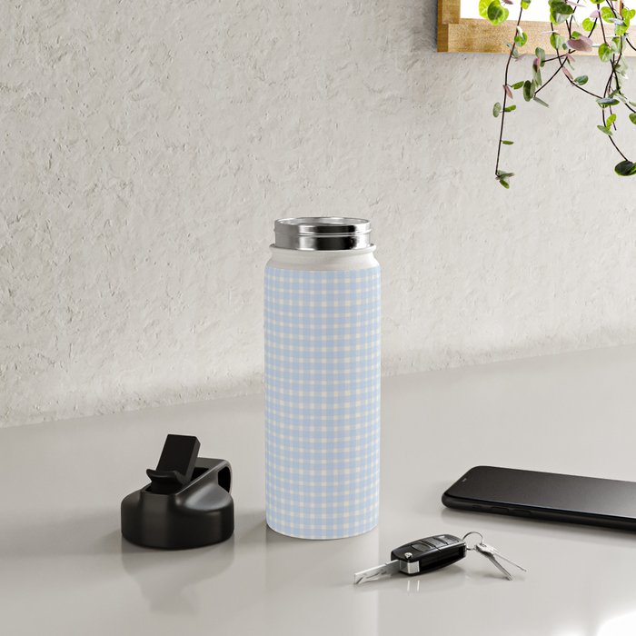 Blue White Gingham Check Water Bottle Gallery Image 4