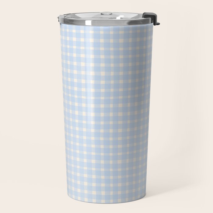 Blue White Gingham Check Travel Mug Gallery Image 2