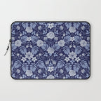 Light Blue, Cobalt Blue, & White Floral Pattern Laptop Sleeve Gallery Image 1