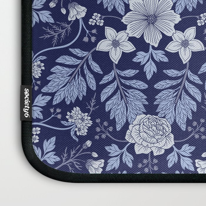 Light Blue, Cobalt Blue, & White Floral Pattern Laptop Sleeve Gallery Image 3