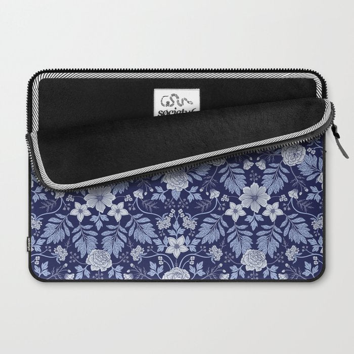 Light Blue, Cobalt Blue, & White Floral Pattern Laptop Sleeve Gallery Image 2
