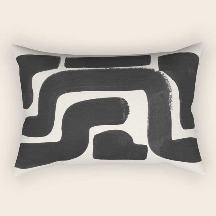Black Ink Paint Brush Strokes Abstract Organic Pattern Mid Century Style Rectangular Pillow Gallery Image 1