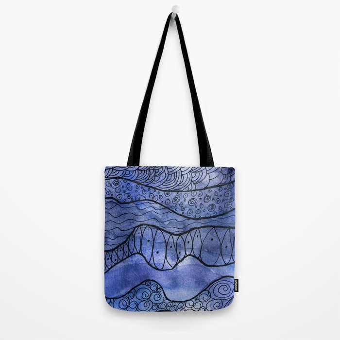 Ocean Waves Watercolor Line Art Tote Bag Gallery Image 2