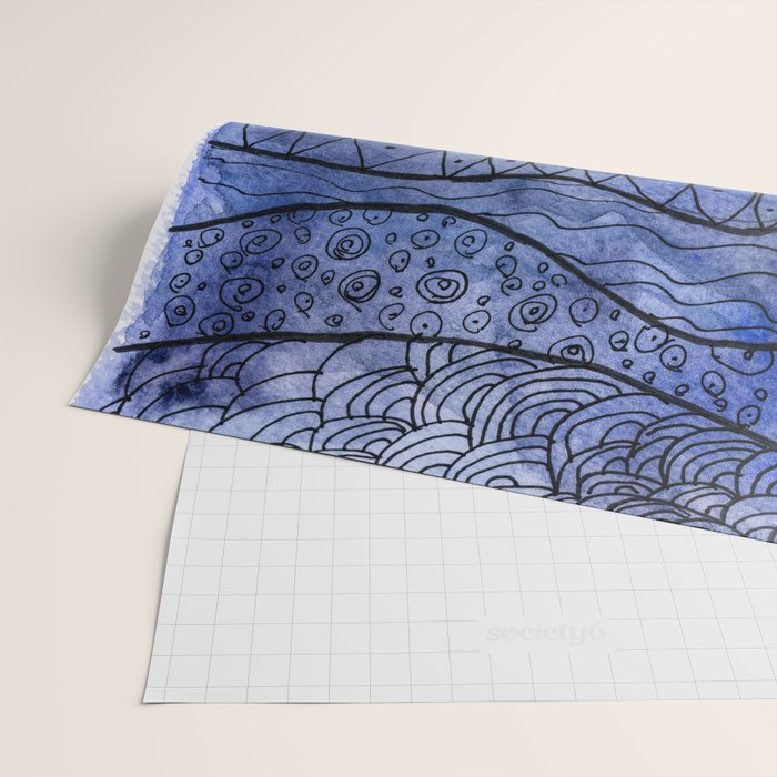 Ocean Waves Watercolor Line Art Wrapping Paper Gallery Image 2