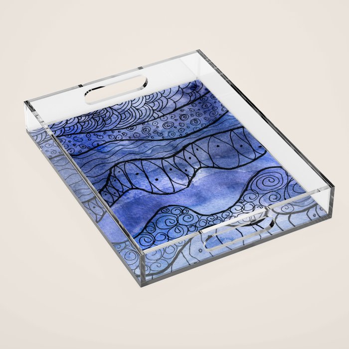 Ocean Waves Watercolor Line Art Acrylic Tray Gallery Image 1
