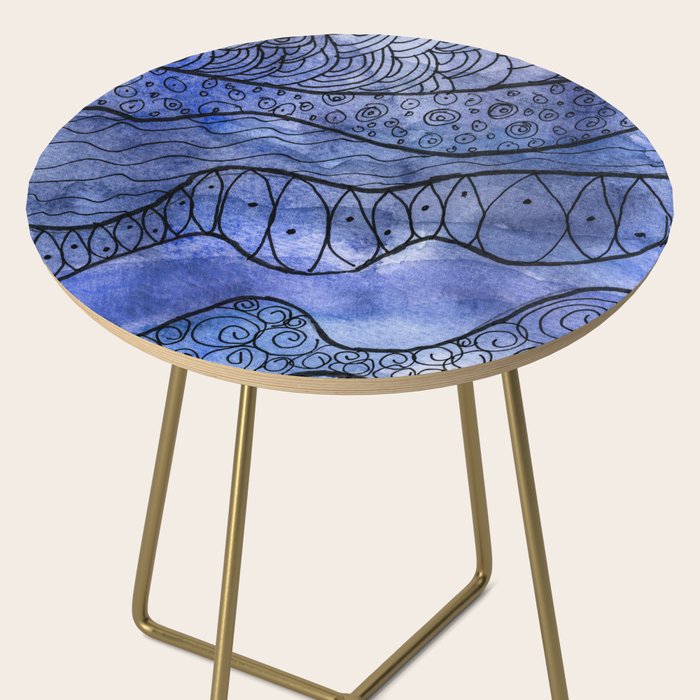 Ocean Waves Watercolor Line Art Side Table Gallery Image 2