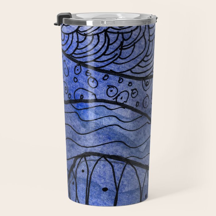 Ocean Waves Watercolor Line Art Travel Mug Gallery Image 3
