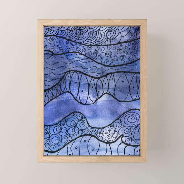Ocean Waves Watercolor Line Art Mini Art Print Gallery Image 1