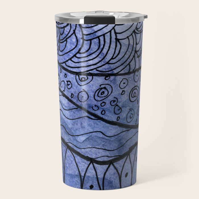 Ocean Waves Watercolor Line Art Travel Mug Gallery Image 1